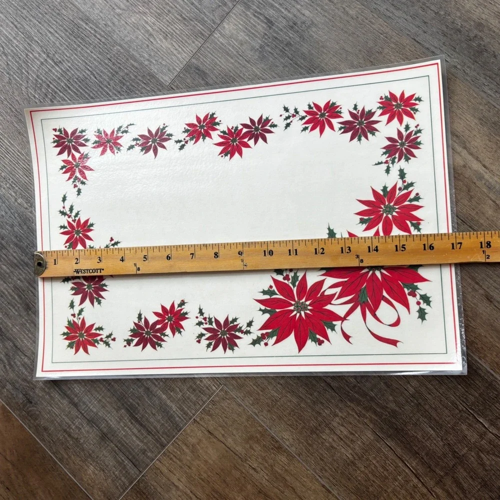 Americana Christmas Reversible Placemats Set of 4 Winter Landscape Poinsettia